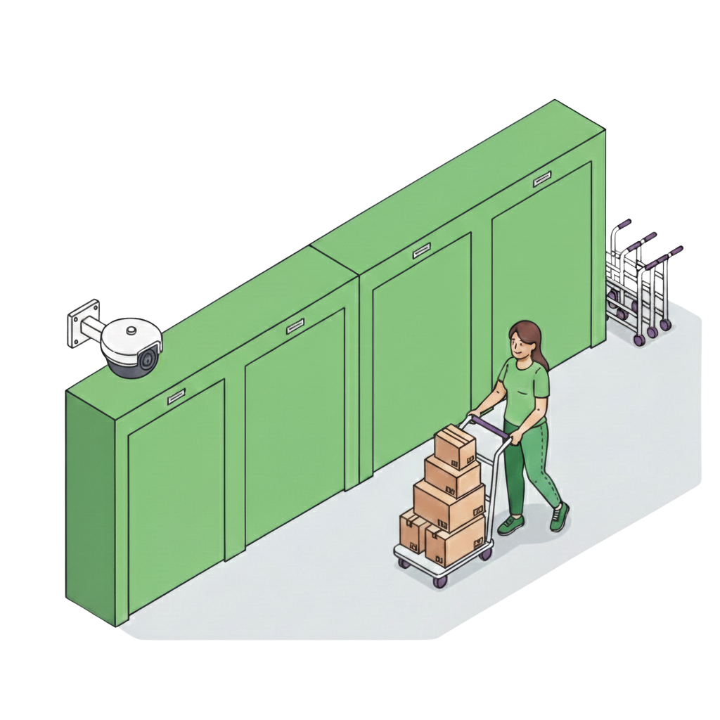 Instalaciones limpias, seguras, con videovigilancia y carritos gratuitos para facilitar el traslado.