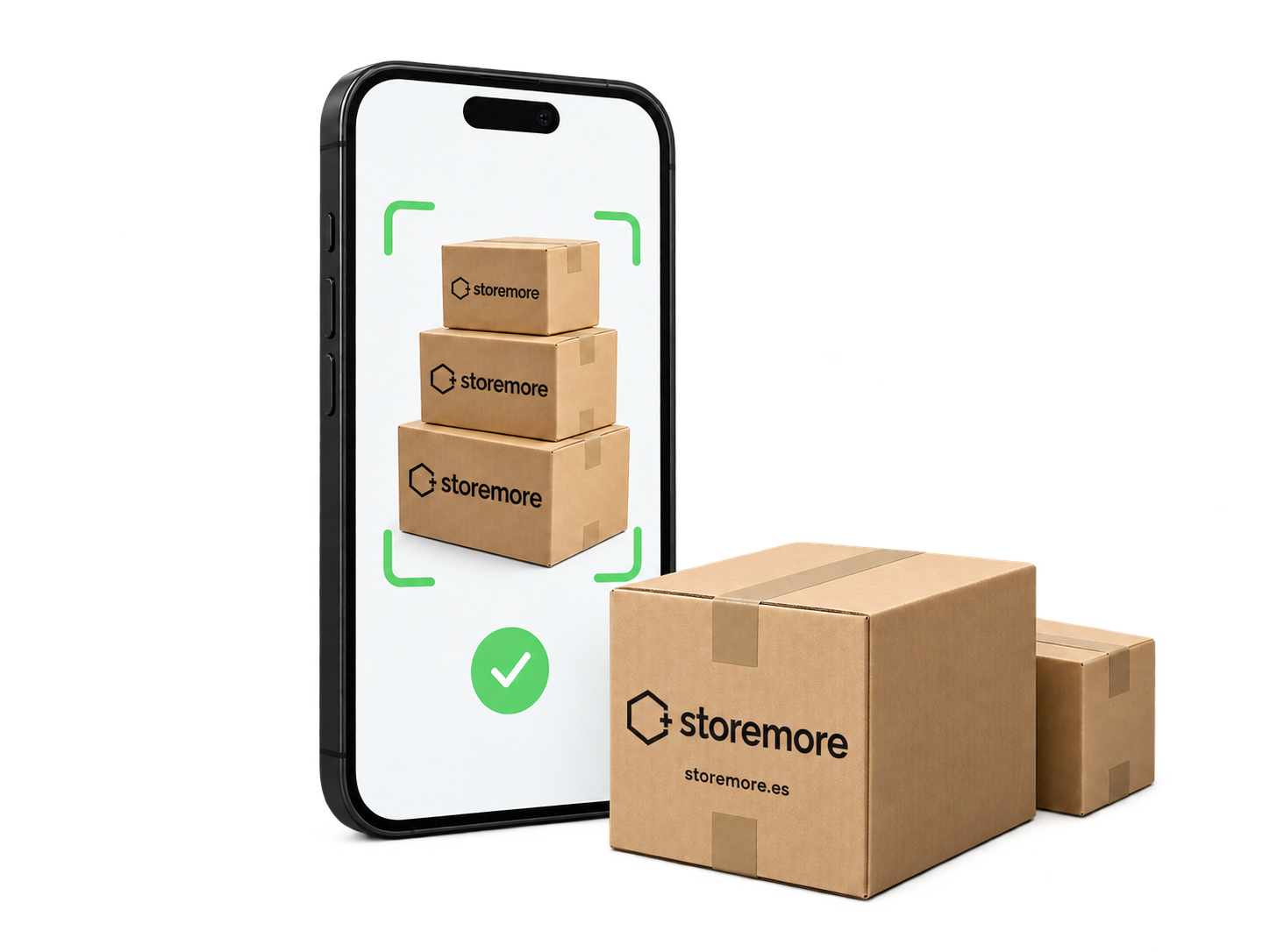 Móvil que analiza cajas Storemore para estimar el tamaño del trastero